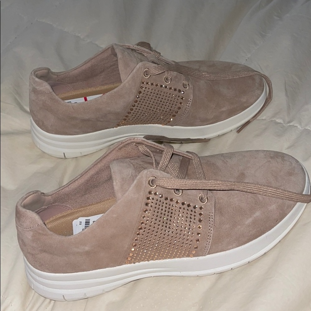 Tan Suede Embellished Casual Sneakers